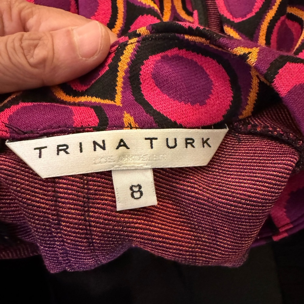 Trina Turk Pink and Black Circle Pattern Blouse - Picture 8 of 9